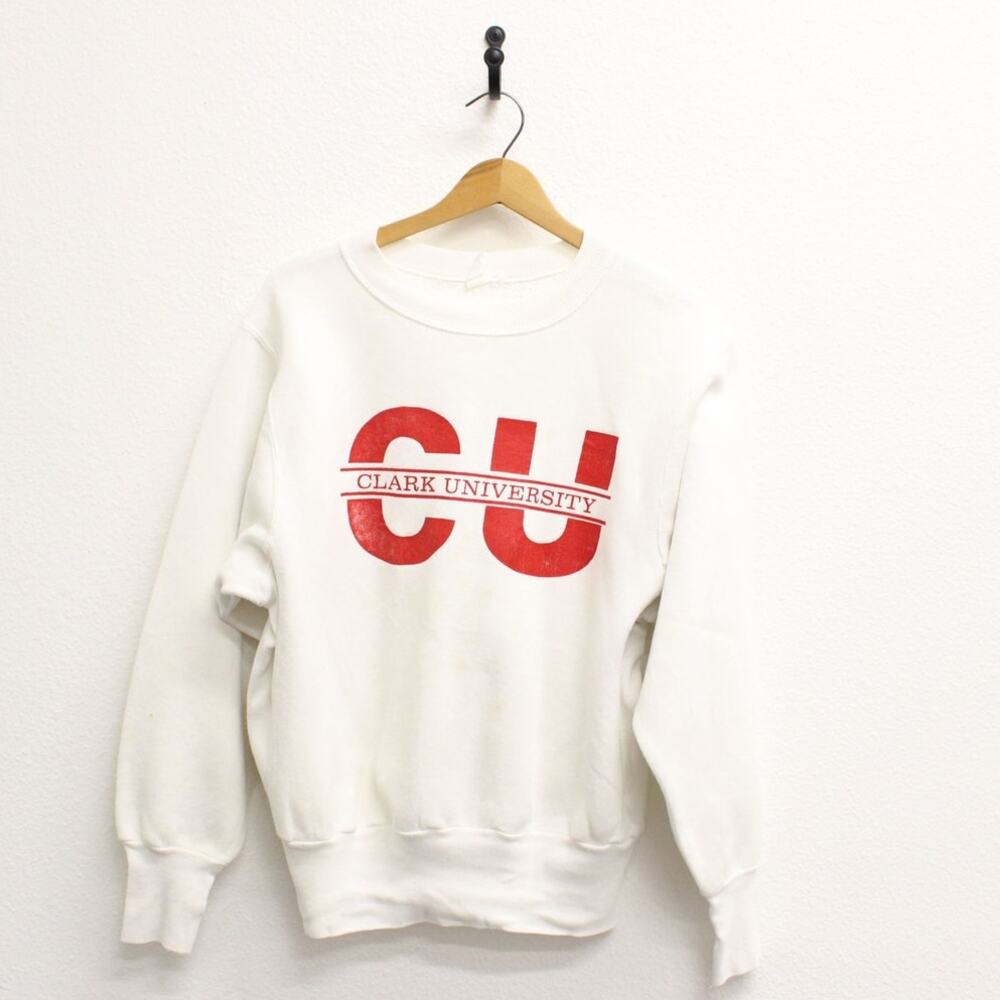 Vintage 90s Clark University Massachusetts White Sweatshirt Men’s Medium